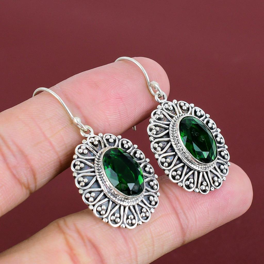 Faceted Chrome Diopside Earring 925 Sterling Silver Earring Natural Gemstone Earring Handmade Decent Jewelry Vintage Earrings Gifts For Wife