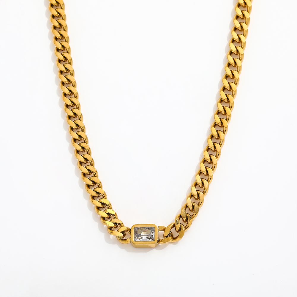 Joolim Jewelry Necklace 18K Gold Plated Green Clear Rhinestone Cuban Stainless Steel Necklaces Trendy Women s Charm Necklaces чистый
