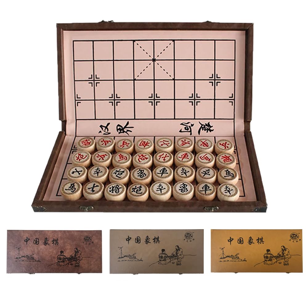 

Luoyer Chinese Chess Set with PU Leather Folding Xiangqi Portable Chinese Chess Game Strategy Xiang Qi Board Game for 2 and Families 15-inch Board,