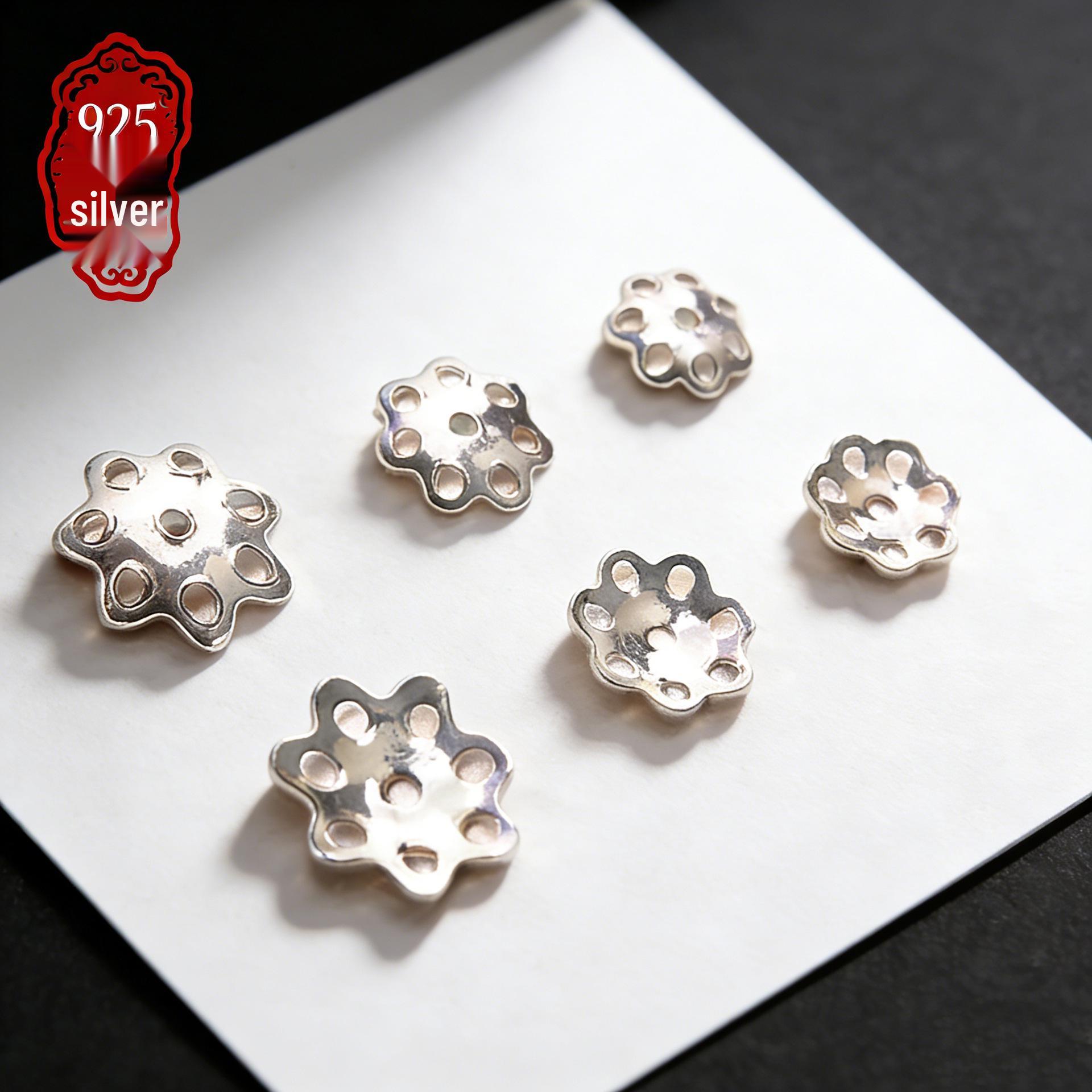 S925 Sterling Silver Flower Petal Spacer Beads: DIY Bracelet & Jewelry Accessories, Electroplated Small Flower Bead Holders for Weaving Rope. Diameter ~5mm; Single Price