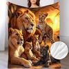 Huge Lion And Cheetah Family Scene, Patterned Flannel Blanket Soft French Printed Blanket Patterned Flannel Small Blanket Soft W
