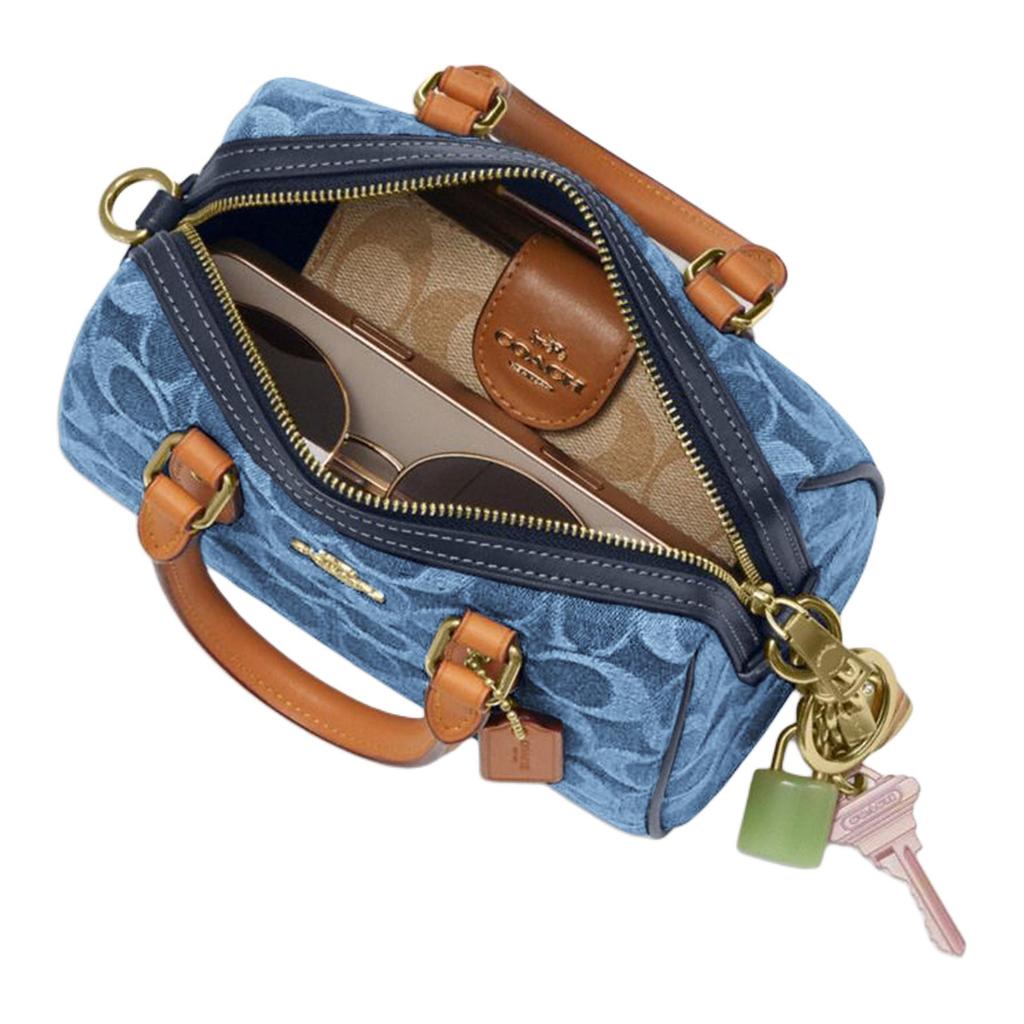 Coach Rowan 18 Classico Logo Tela Chiusura Superiore con Zip Tracolla Staccabile Borsa Boston Borse da Donna Indaco CDQ36-IMTYV