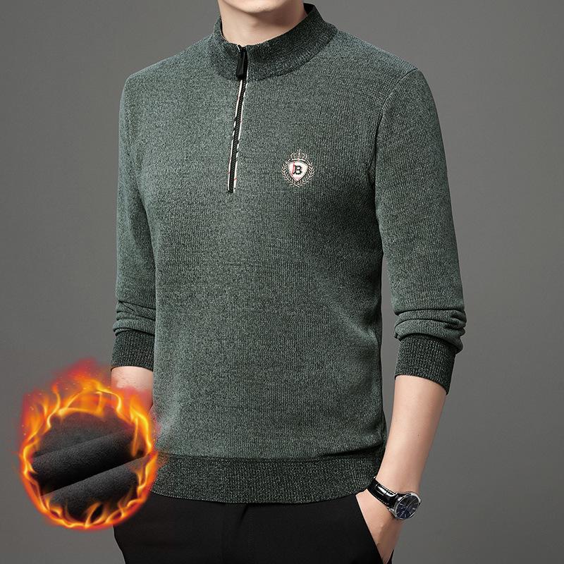 Zipper Collar Men's Knitwear Winter Fashion Trendy Thickening Thermal Base Sweater
