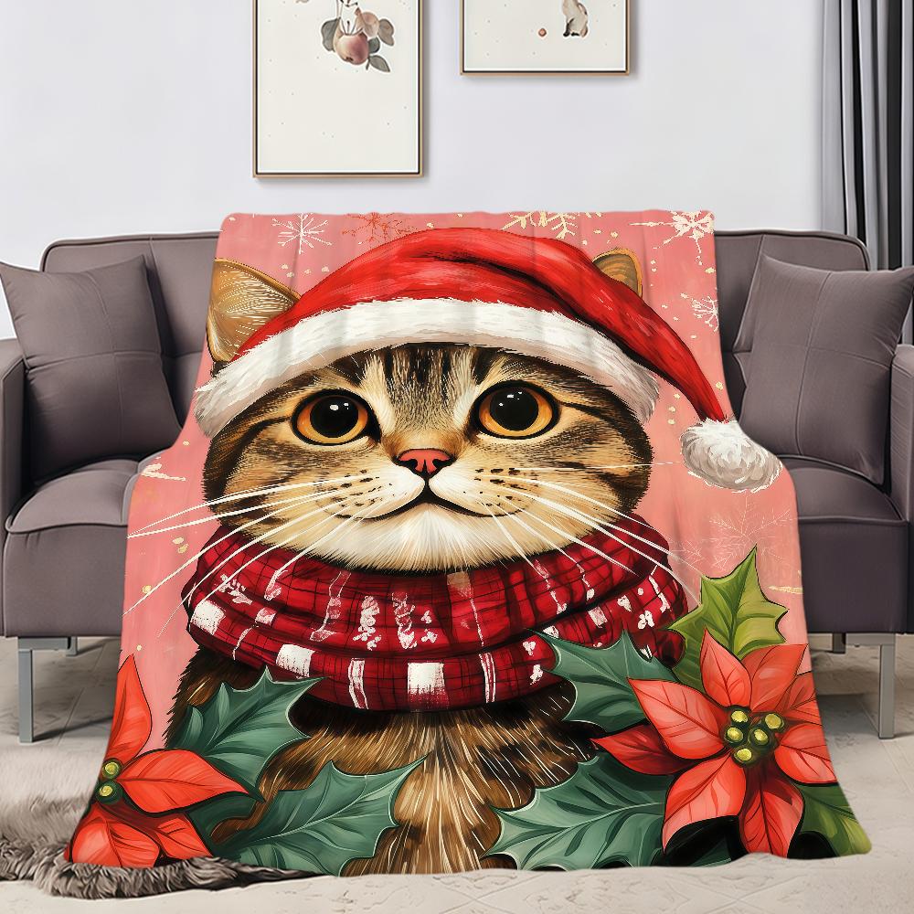 Cute Cartoon Christmas Kawaii Cat Flannel Soft Warm Plush Blanket for Sofa Living Room Pet Hogar Bedroom Gift Home Car Portable