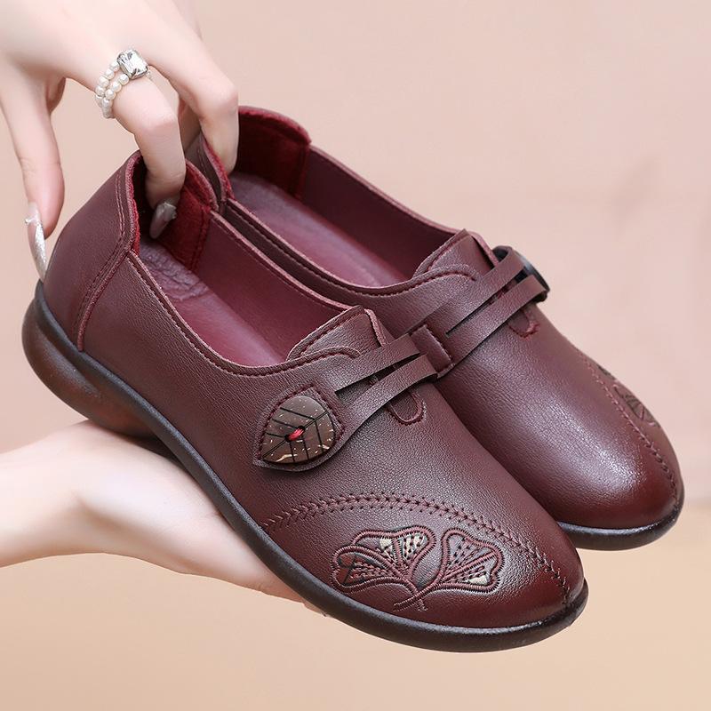 New Shoes Soft Sole Single Shoes Medium and Old Women's Shoes Comfortable Middle-aged Non-slip Spring and Autumn Leap Month Elderly Leather Shoes