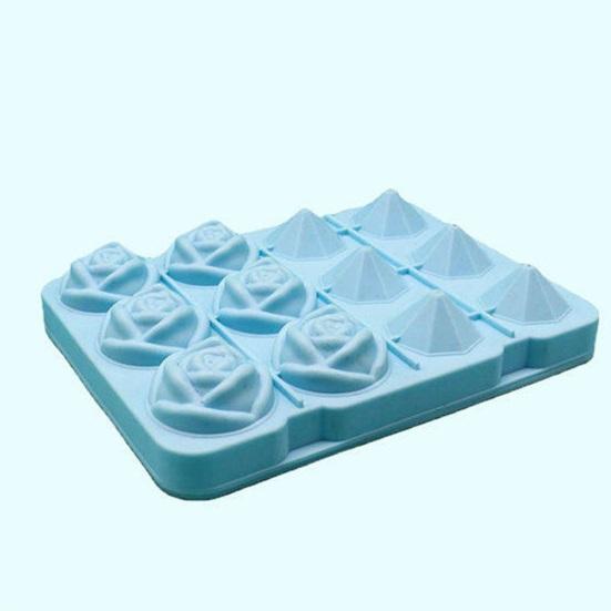 Rose Shaped Silicone Ice Cube Tray 12-Cavity Flexible Ice Mold for Diamond Ice Cubes Easy-Release Dishwasher Safe Ice Maker for Cocktails Whiskey