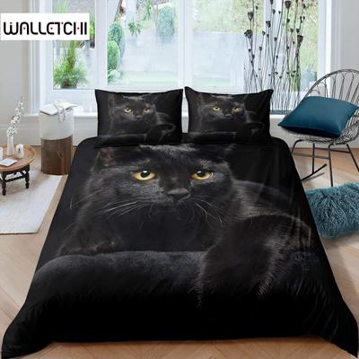 Cat Duvet Cover Set Pet Cats Pattern Twin Bedding Set Cute Kitten for Boys Polyester Mysterious Black Cat King Size Quilt Cover