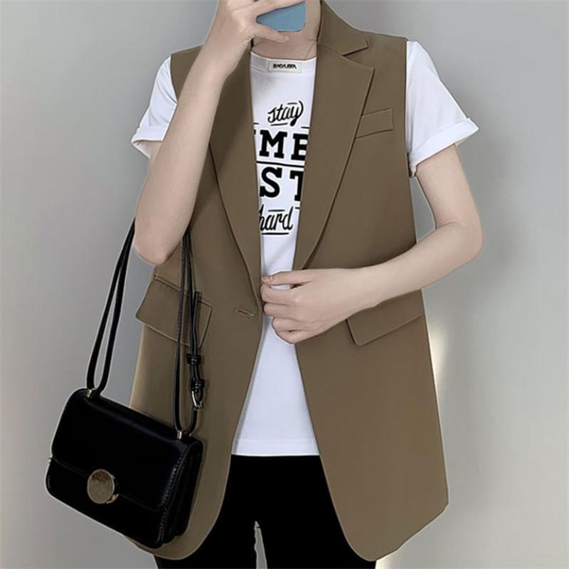 Tooxika Neue Damen-Anzugweste in Volltonfarbe, mittellang, ärmellos, Weste, Strickjacke