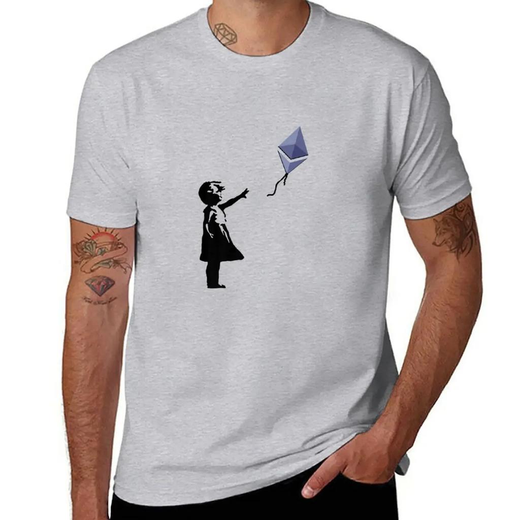 Girl with Ethereum ETH Balloon Crypto - ETH for Cypherpunks T-Shirt Tops Summer Tops New Edition Men Clothing