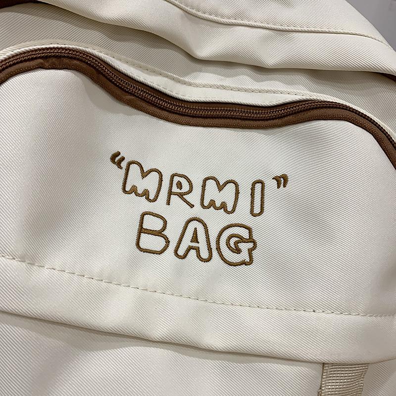 Letter Embroidered Backpack Contrast Color Student Schoolbag Female Campus Backpack