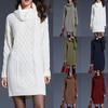 Womens Elegant Stretchy Long Sleeve Turtleneck Sweatshirt Short Dress