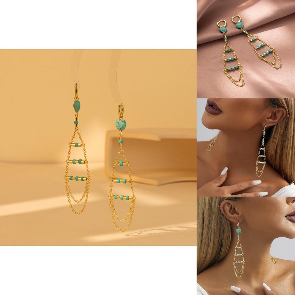 Modern Irregular Natural Stone Earrings With Elegant Gold Plating And Fringe