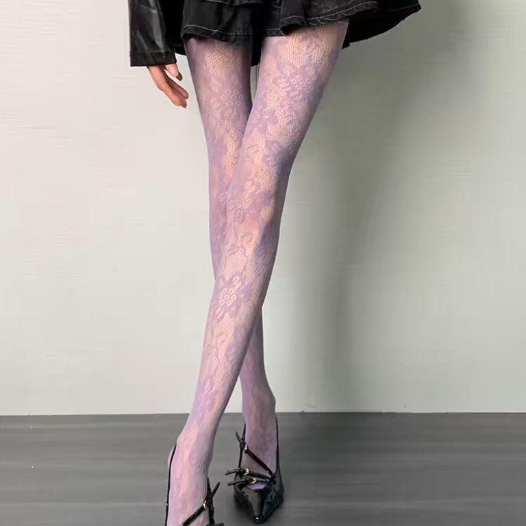

Горячая девушка Сексуальные ажурные ретро колготки Миллениум Y2k Тонкие сетчатые носки Цветочные Цветные Кружевные чулки Сетка One Size