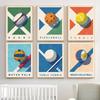 Palloni Sportivi Divertenti Giochi Estivi Poster Stampa Pallone da Rugby Pallacanestro Pittura su Tela per Cameretta Bambini Quadri da Parete Decorazione Camera da Letto Ragazzi
