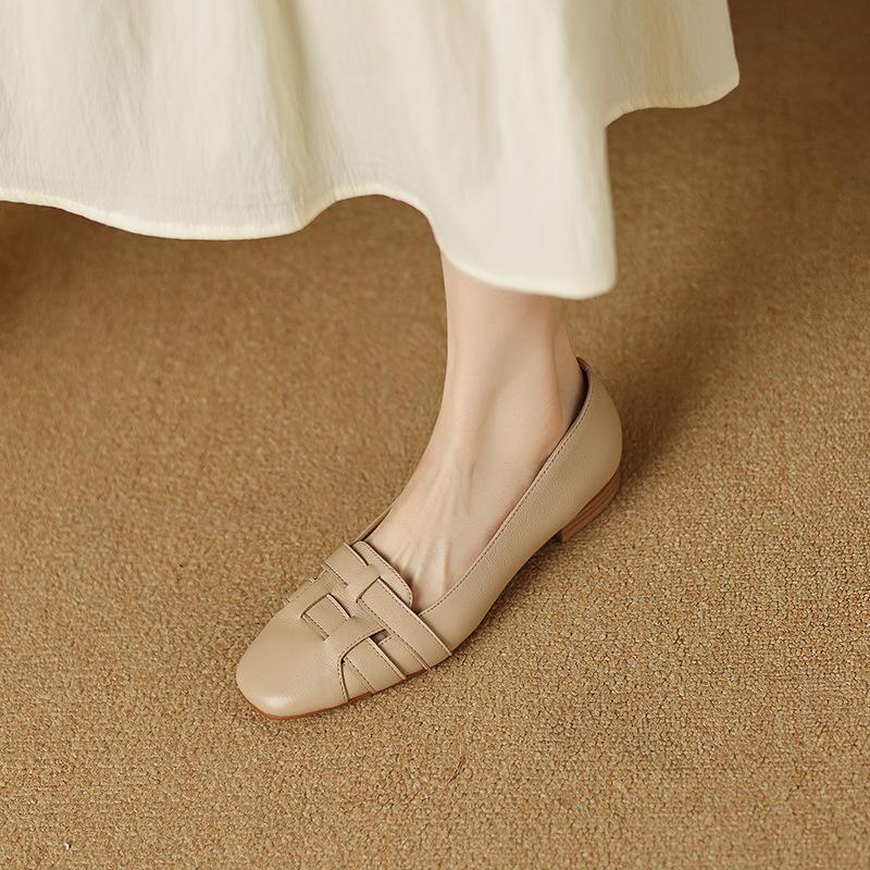 

Женские тканые туфли с квадратным носком, новинка 2025 года, удобные и универсальные, на толстом низком каблуке, с открытым верхом. 40