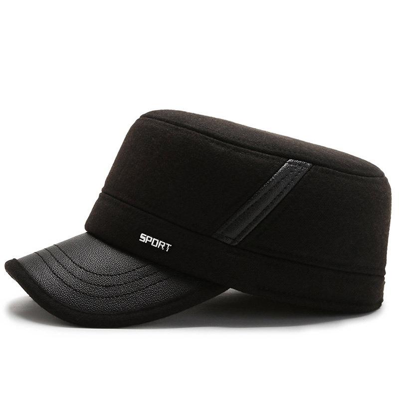 Autumn and winter middle-aged hat men's dad flat top warm ear protection hat thickened sports and leisure cap