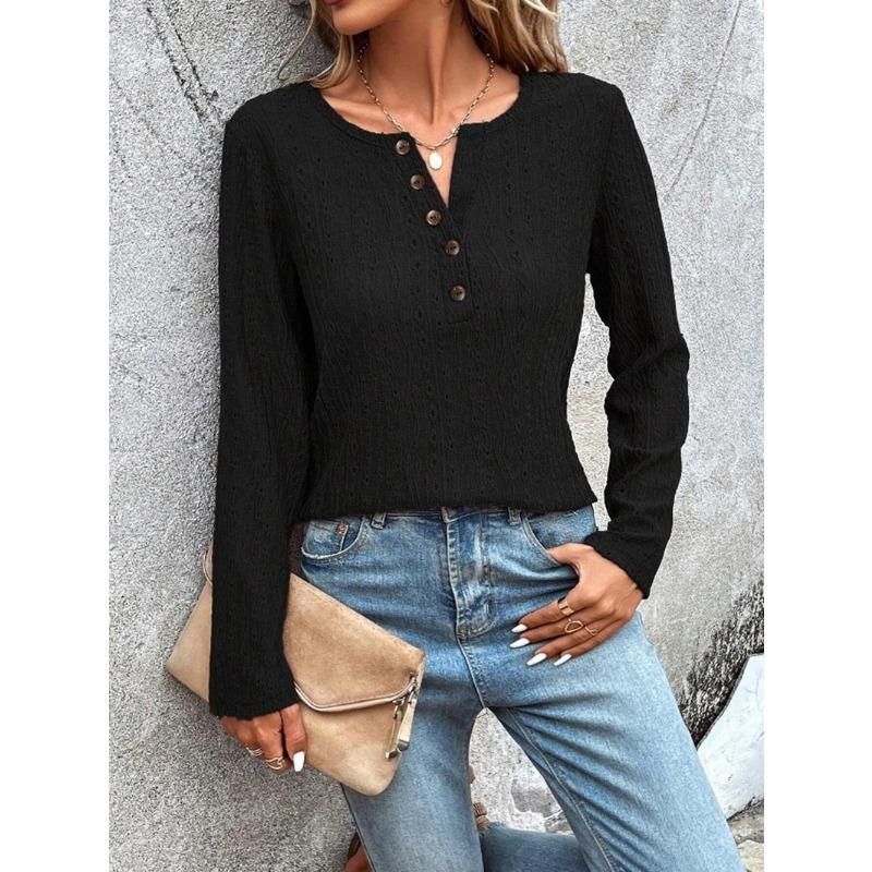

Осенняя женская блузка больших размеров с V-образным вырезом и длинным рукавом, повседневный топ M чёрный