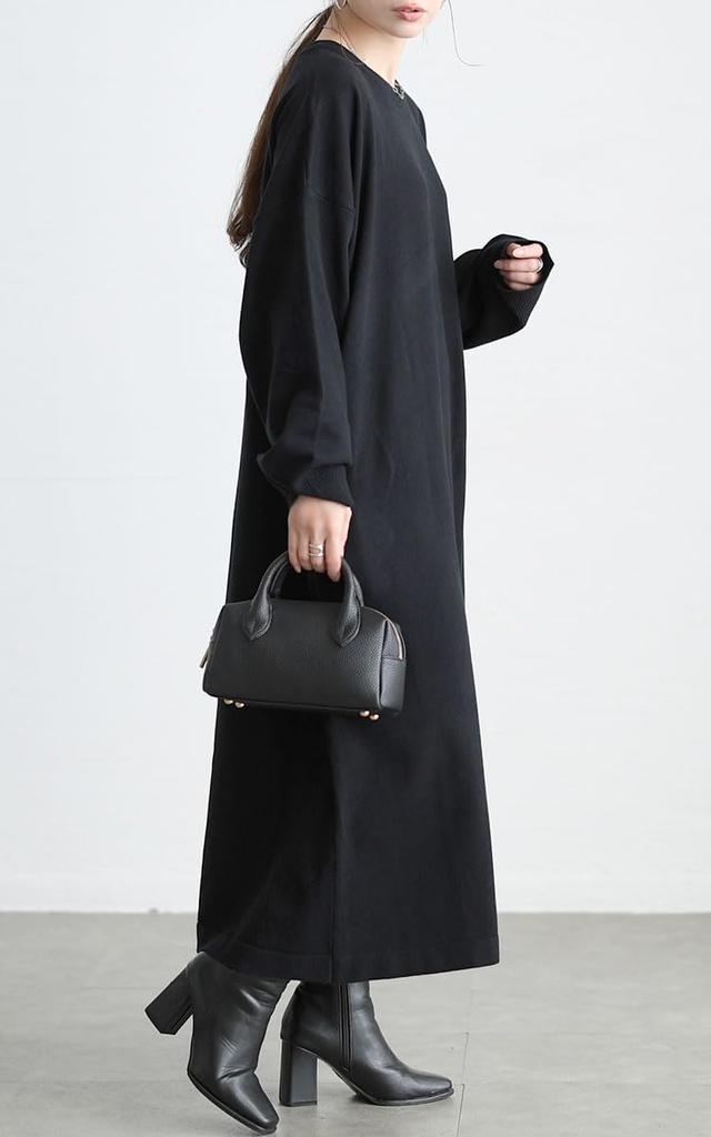 Gold Japan Plus Size Long Sleeve Knit Dress with Pockets and Perfect for and Sizes Black Women's Dress, Flare, Fall, Winter, Spring, LL-3L,