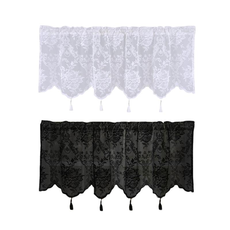 Polyester Lace Window Curtain Elegant Tasseled Lace Weaving Designing Curtains to Any Space Decoration Short Drape