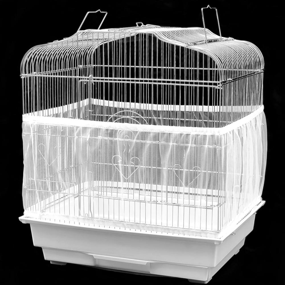 Bird Cage Accessory Machine Washable Airy Mesh Net Fabric Cover Seed Catcher Guard (White)