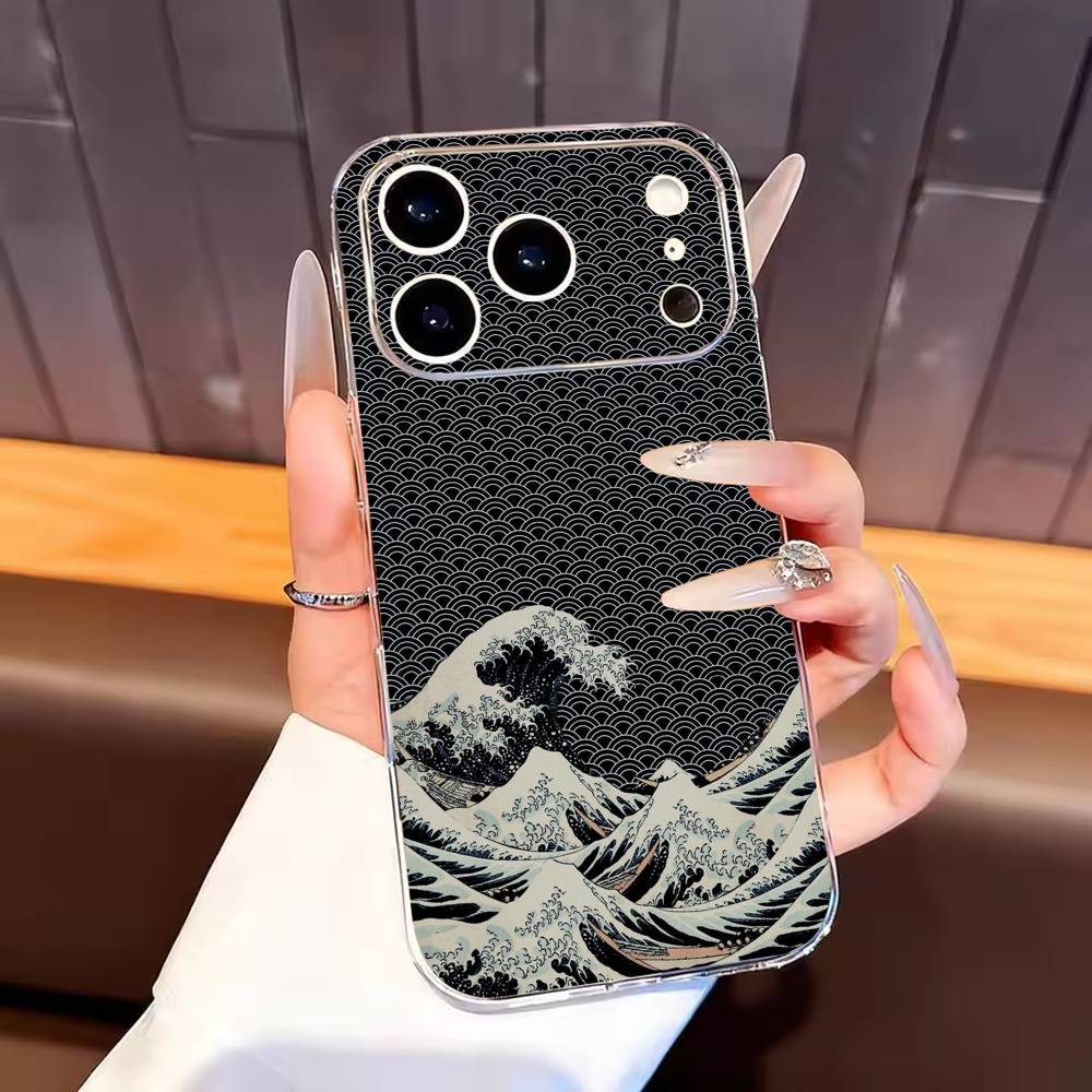 Great Wave Off K-Kanagawa Phone Case For iPhone17,16,15,14,13,12,11 Plus,Pro Max Soft Transparent Cover