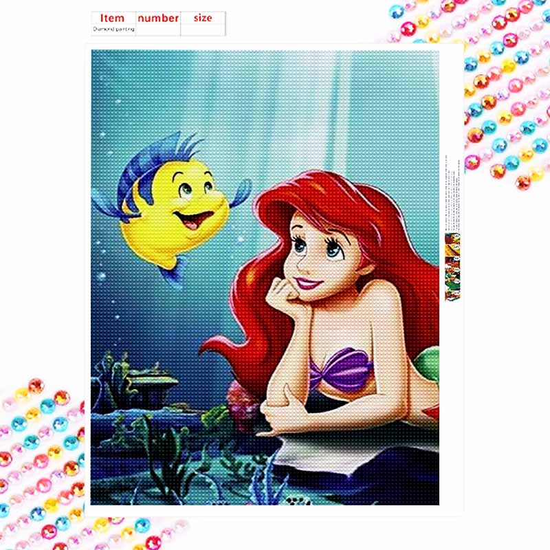 Disney 5d diamond painting full of diamonds diy diamond embroidery decorative painting ornaments living room Ariel Mermaid