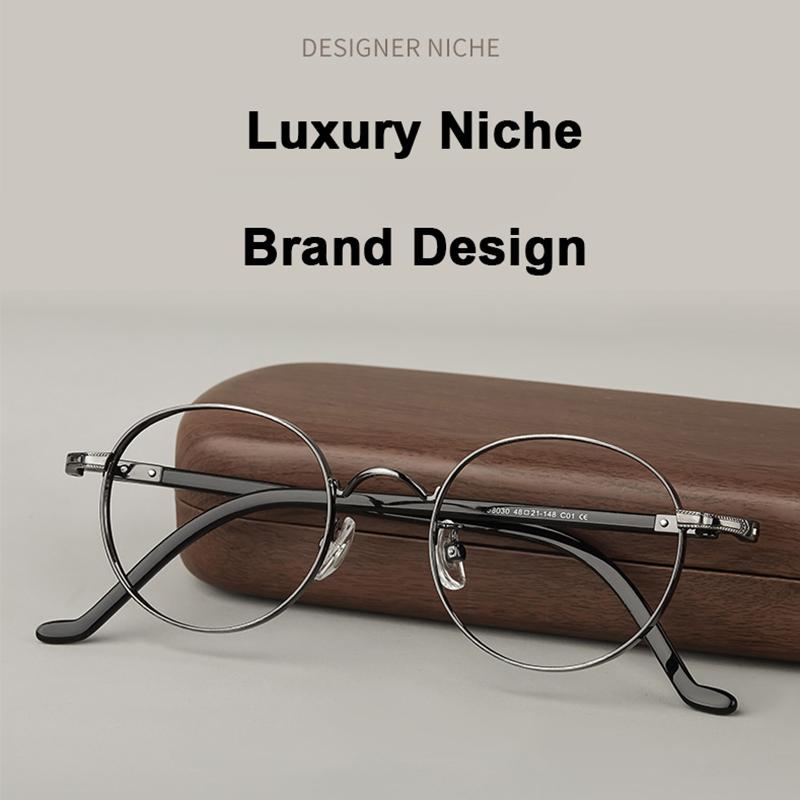 Japanese Style Pure Titanium Frame Acetate Temple Glasses Small Face Personalized Pile Head Design Eyeglass Widen Edges Eyewear