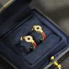 New Chinese festive atmosphere red rope copper coin earrings temperament versatile diamond set 925 silver needle stud earrings women's model