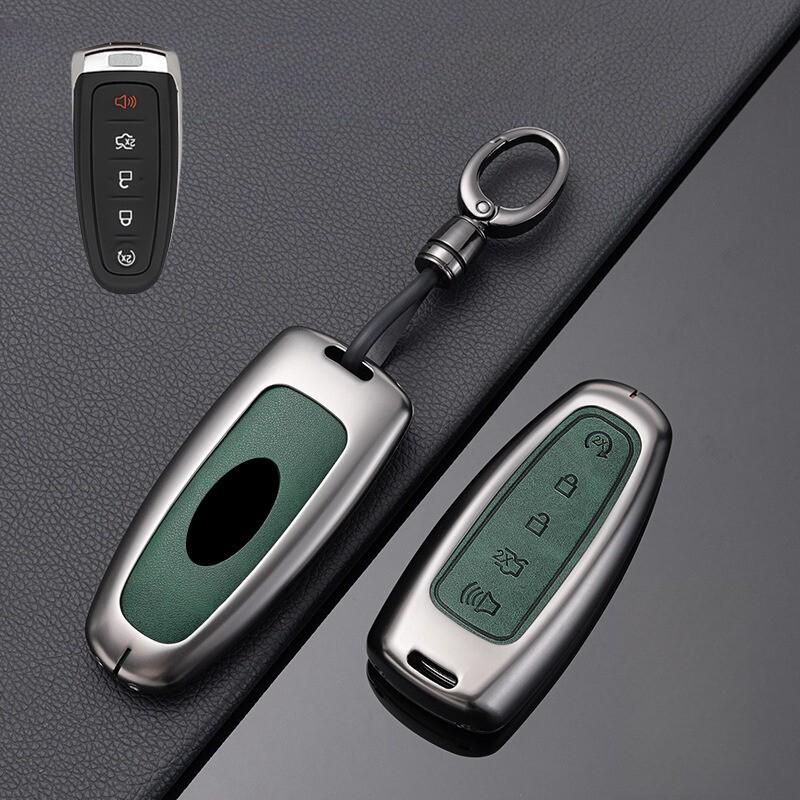 For Ford Edge Explorer Escape Zinc Alloy Leather Car Remote Key Fob Case Cover
