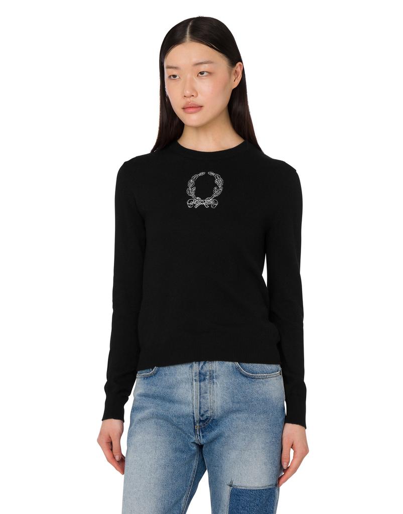 MOSCHINO Laurel Crown Wool Blend Knit Black