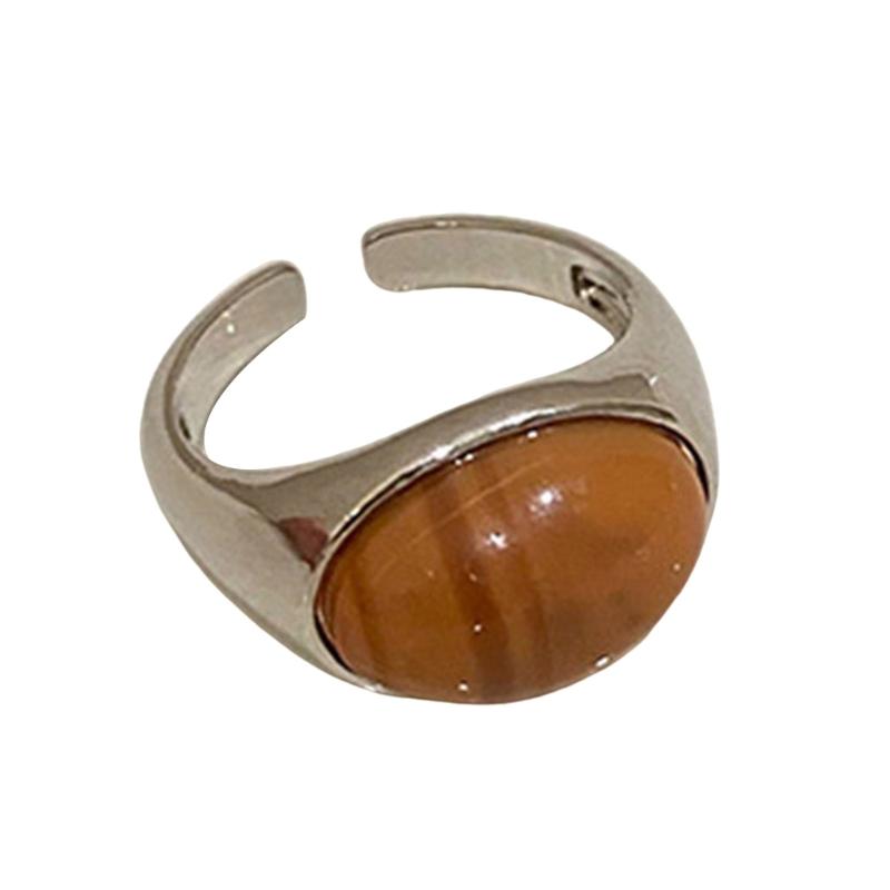 

Vintage Adjustable Natural Stone Rings Featuring Unique Yellow Patterns Jewelry Accessory for Fashionable Women