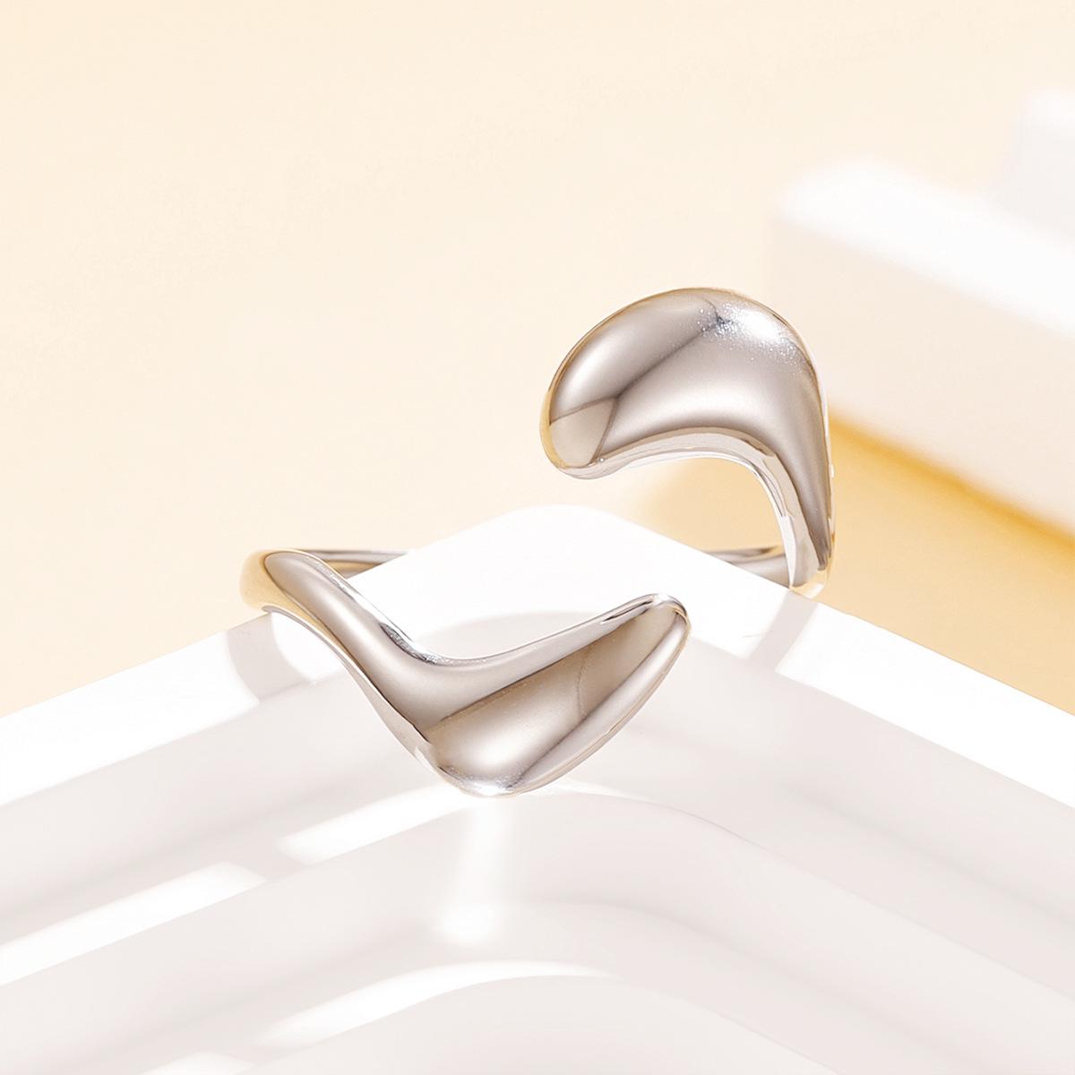 Personalized Irregular Geometric Open Ring - Polished Stainless Steel Women s Jewelry