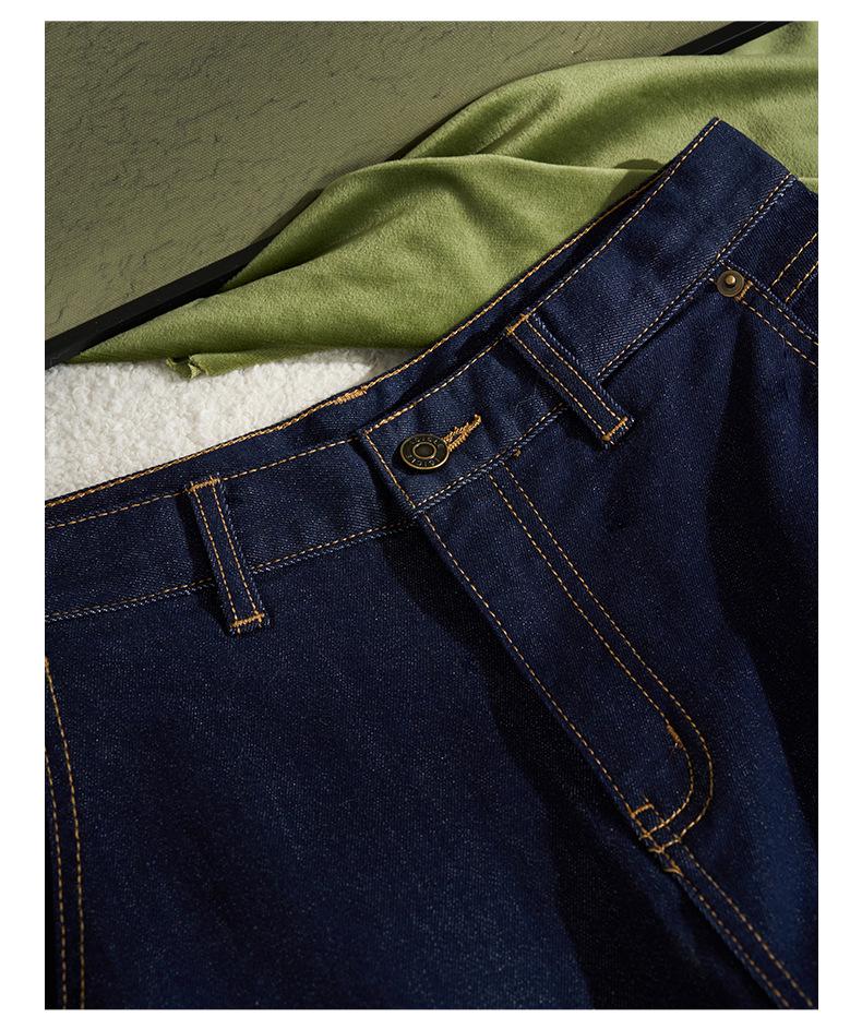 Women's Dark Blue High Waist Wide Leg Jeans - Retro Washed Floor-Length Cotton Pants for Autumn