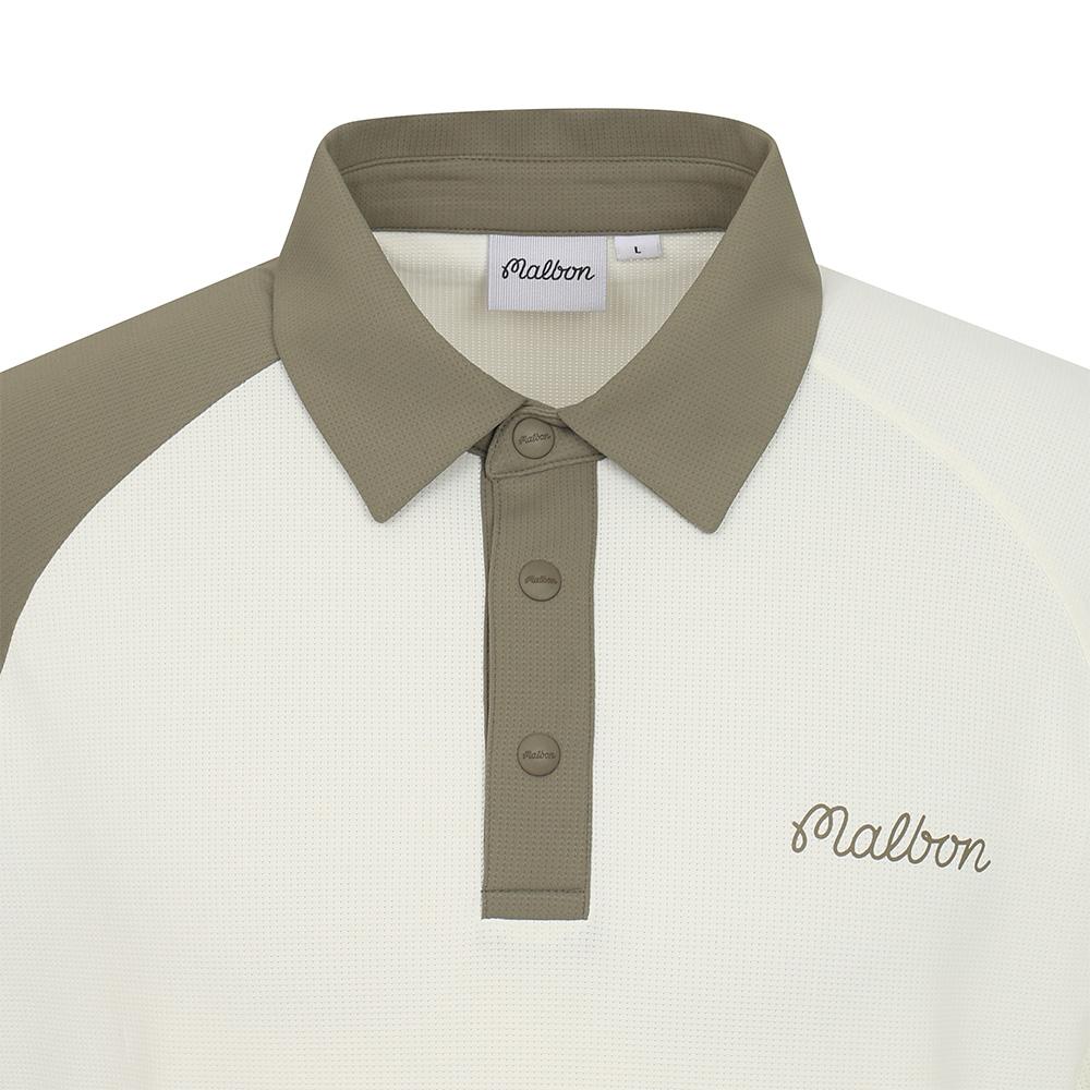 MALBON GOLF Contrast Sleeve Polo Shirt Khaki (Man)