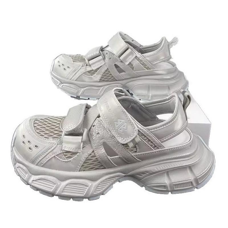 Thick-soled hollowed-out breathable mesh dad shoes women's summer new leather versatile sports lazy bag head sandals