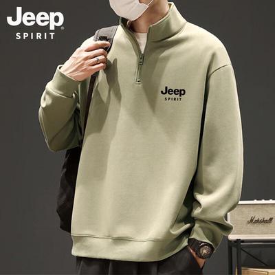 JEEP SPIRIT Men's Stand Collar Half-Zip Printed Pullover