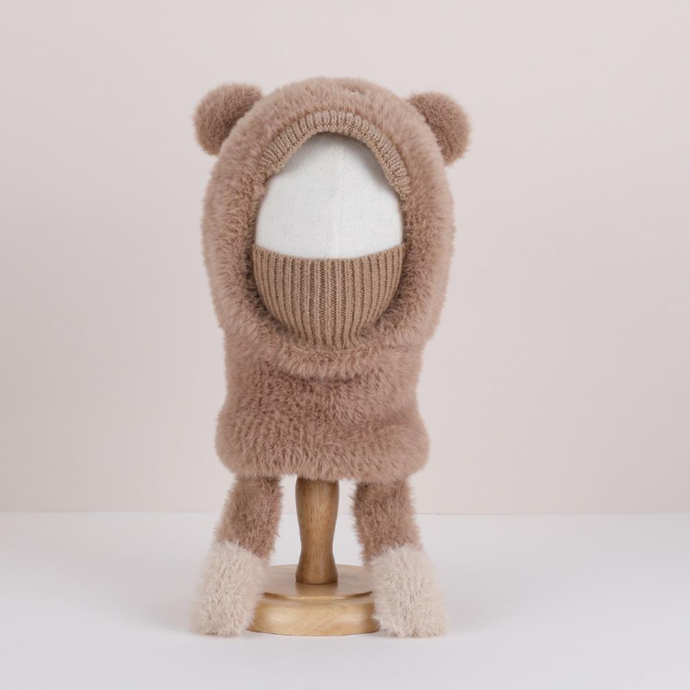 

Small Bear Plush Mask Hat Trendy Children Pullover Cap Kids Woolen Hat for 4-10Years Old Style 2
