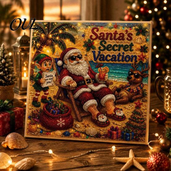 Christmas Faux Pearl Painting Kit Xmas Art Kit, Santa Claus Reindeer DIY Seasonal Supplies Sparkling 3D Festive Wall Craft for Adults, Winter Holiday
