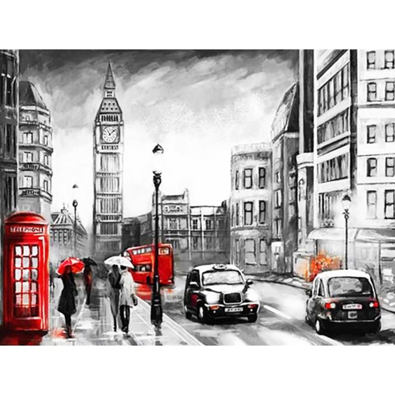 5D diamantová malba Londýn Street View Celý kruhový diamant vyšívaná mozaika drahokamu Krajina Obraz Řemesla Dárek