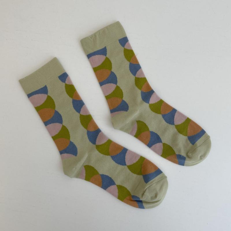 Women's Autumn Vintage Fashion Collage Color Check Grain Tube Stack Socks