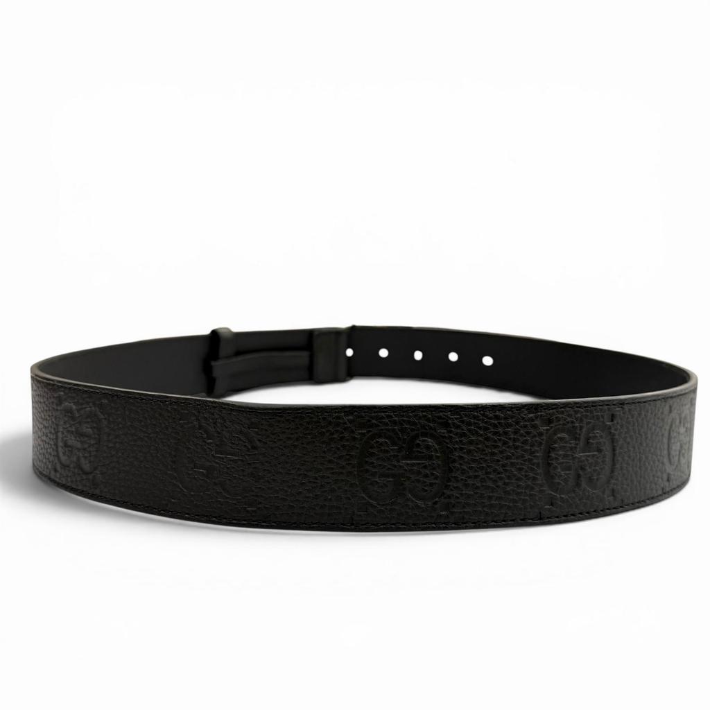 Great GUCCI belt GG pattern interlocking G black leather mens 794196 Used