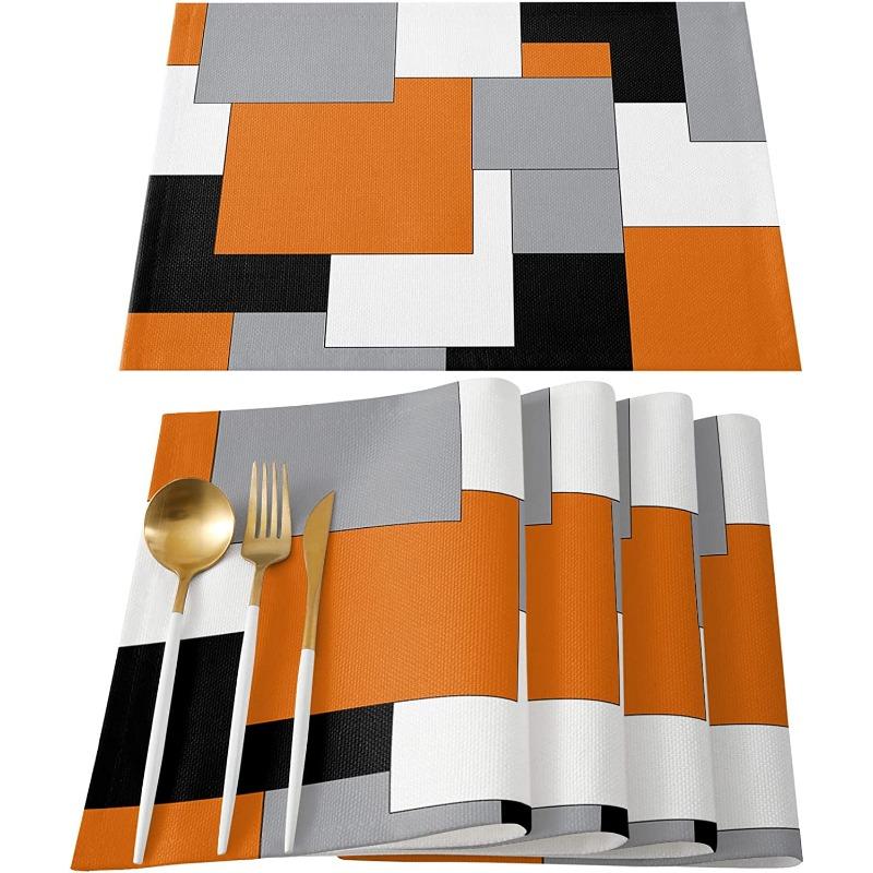 Room Decor  Dining Table Decor  Abstract Art Patchwork Purple Black Grey Kitchen Table Pad  Dining Table Mat Set 4pcs Placemats