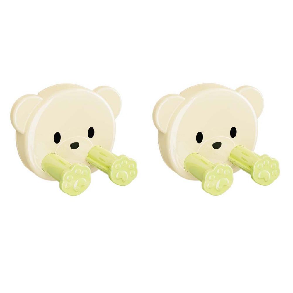 

2 шт. Пластиковый держатель для вилок, мультяшный держатель для розеток, милый настенный крючок для хранения, ванная комната зелёный/бежевый