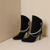 Women Pointed Toe Chelsea Boots Luxury Pearl Chain High Heels Shoes Winter New Designer Sexy Pumps Suede Goth