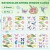 AOWDIAO Spring Window Clings - 83 Pcs Watercolor Flower, Butterfly, Hummingbird, Mushroom, Tulip Glass Stickers - Reble Double-Sided Window Decor for