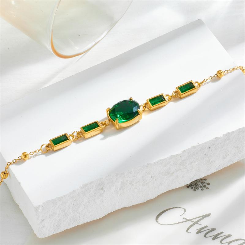 Gold Plated Adjustable Bracelet with Oval and Baguette Cut Green Stones Fashion Jewelry for Women