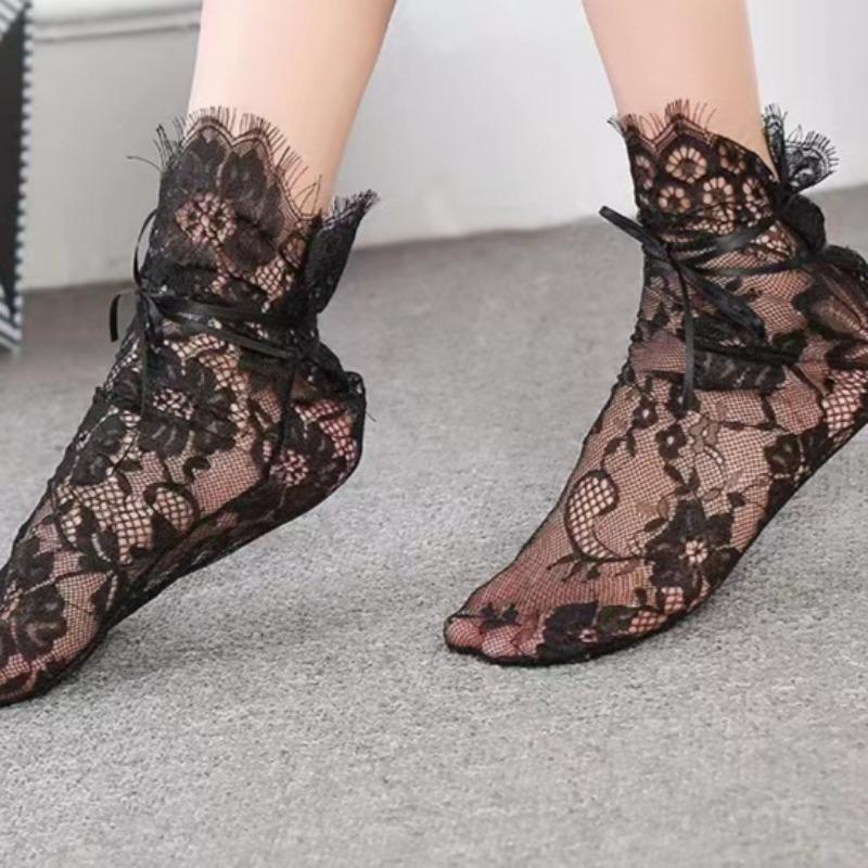 Women Fashion Lace Tulle Socks Mesh Ankle Socks High Heels Wedding Bride Evening Lace Middle Socks Garter With Tights