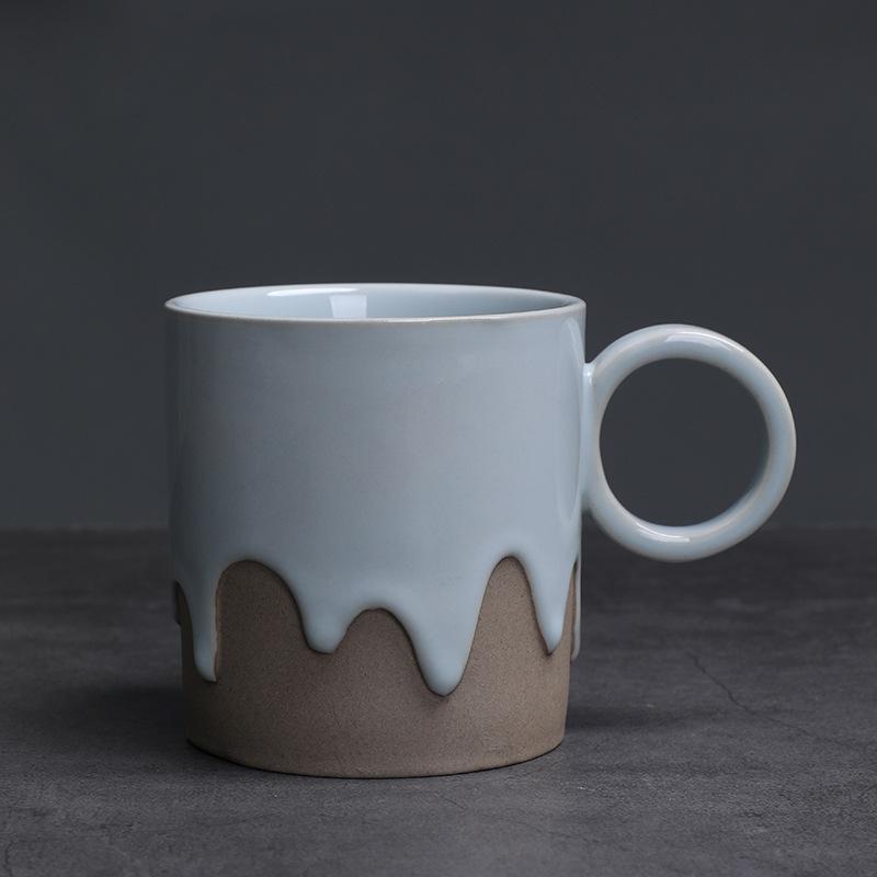 Vintage Glasierte Kaffeetasse und Untertasse Set Grobkeramik Latte Zuhause Kreativer Keramikbecher Wasserbecher Dekoration Heimtasse 200ML