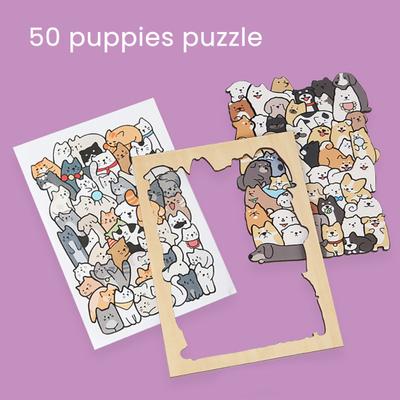 1/3 Sets Holz Katze Puzzlebrett mit Rahmen 3D Unregelmäßig Kätzchen Hund Panda Haus Affenkönig Snackautomat Puzzle Dekoration Ornament