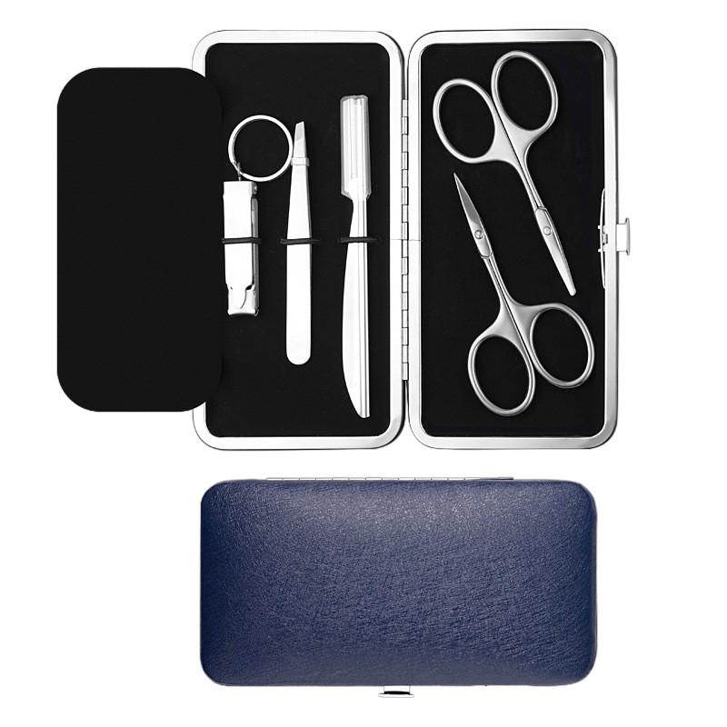 Mens Grooming Kit With Stainless Steel Nose Hair Trimmer Eyebrow Scissors Tweezer Nail Clipper Set